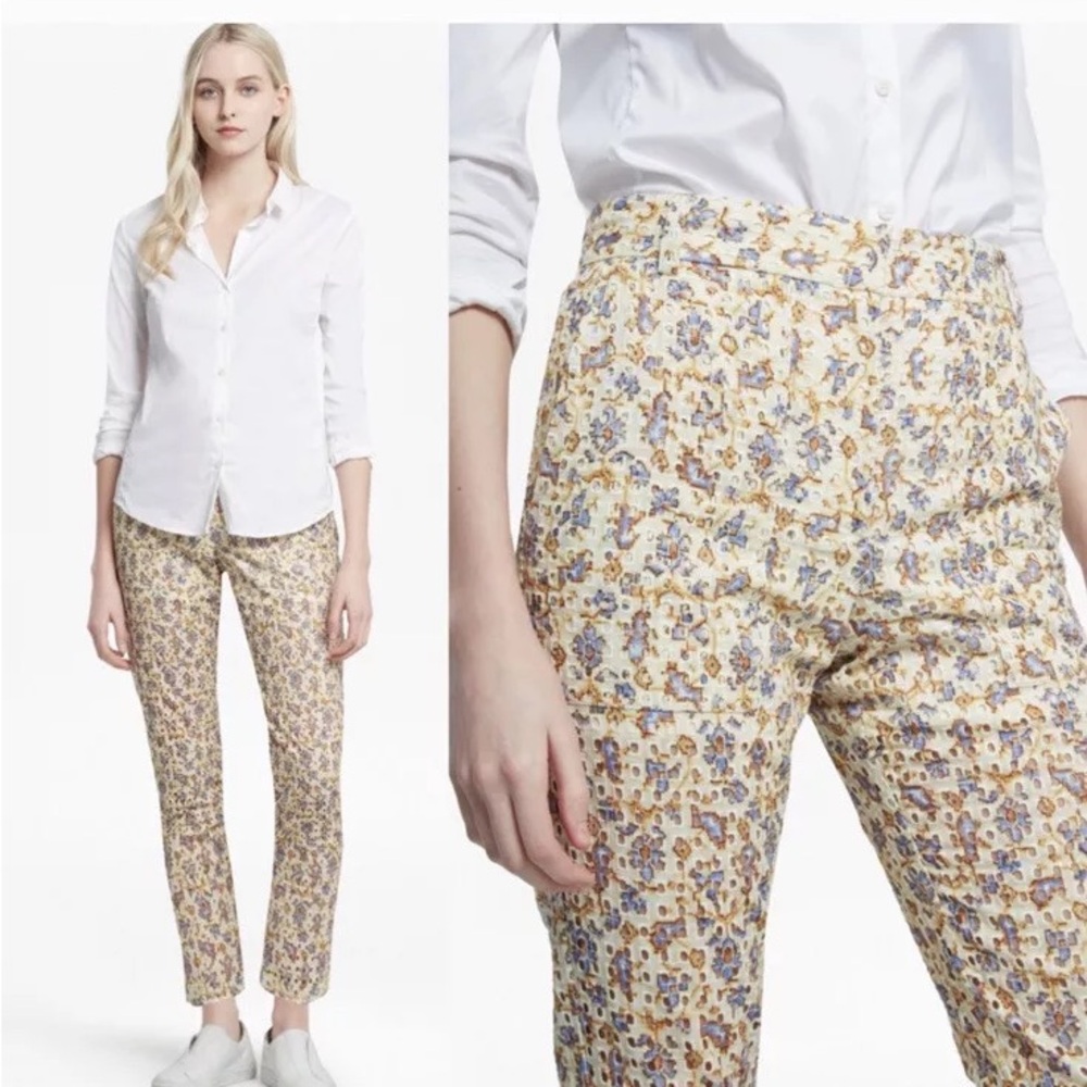 New French Connection Niko Broderie Mini Trousers Eyelet Pants Size 0 Floral